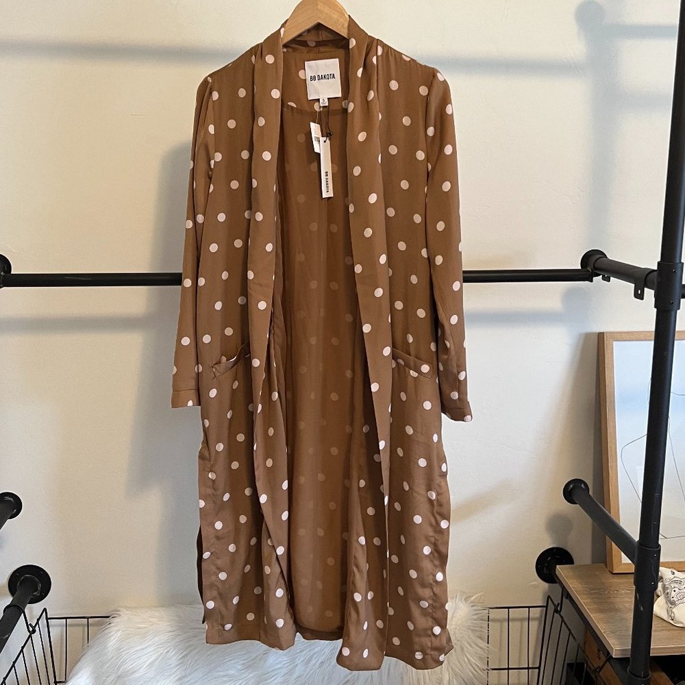 NWT Anthropologie BB Dakota Brown & White Polka Dot Duster S - Picture 4 of 9
